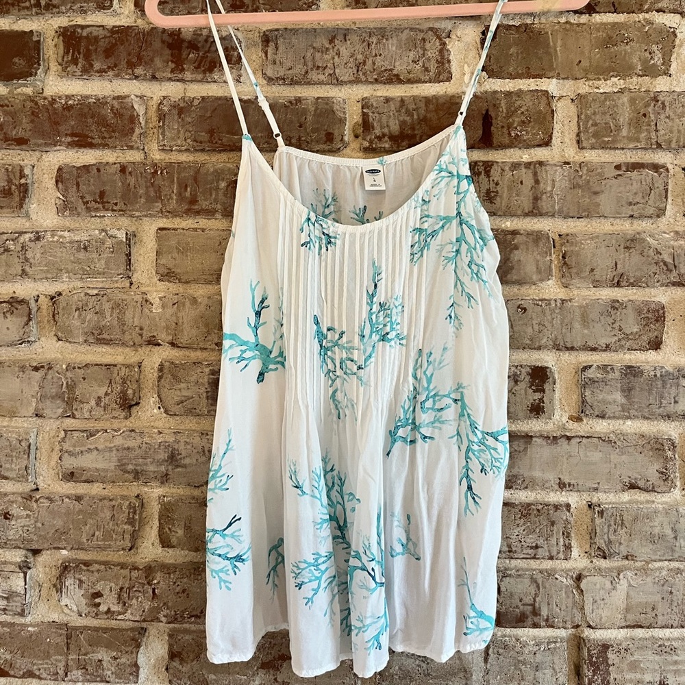 Aqua Coral 🪸 print pin-tuck flowy tank top - Large